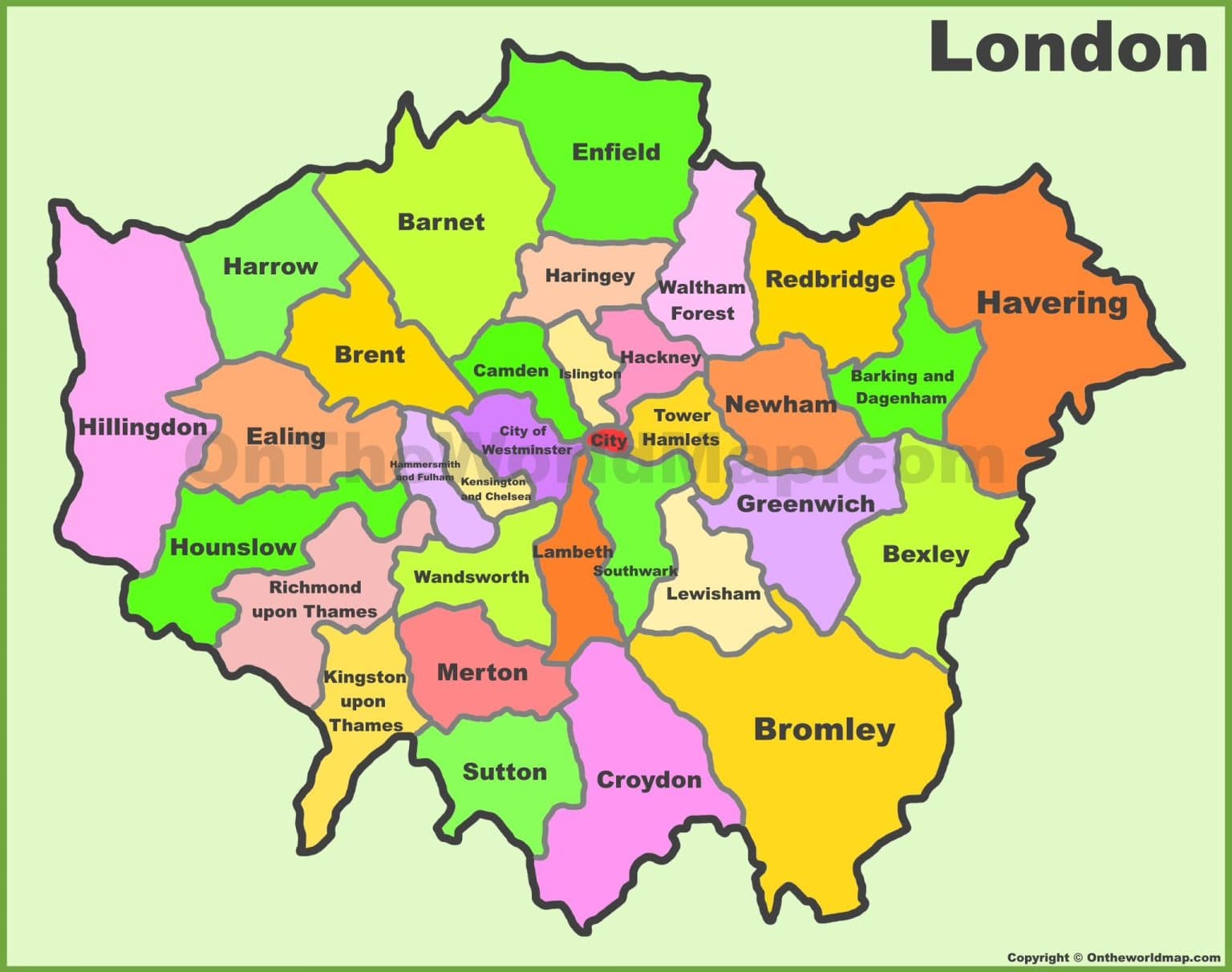 FastTyre service coverage map of London boroughs including Barnet, Enfield, Haringey, Havering, Greenwich, Bromley, Croydon and all other London areas