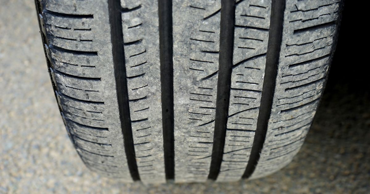 Technician checking tyre condition before a long drive